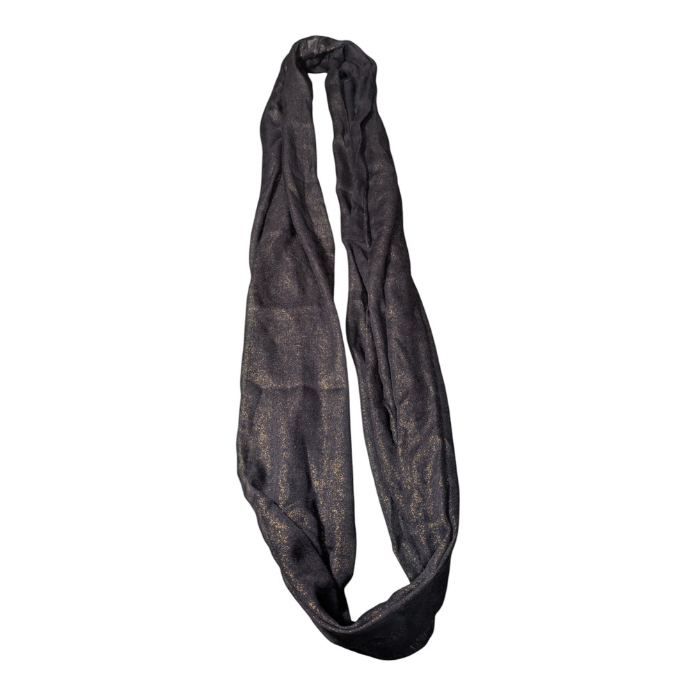Infinity Scarf Features A Black Fabric With A Gold-Toned Metallic Shimmer EUC